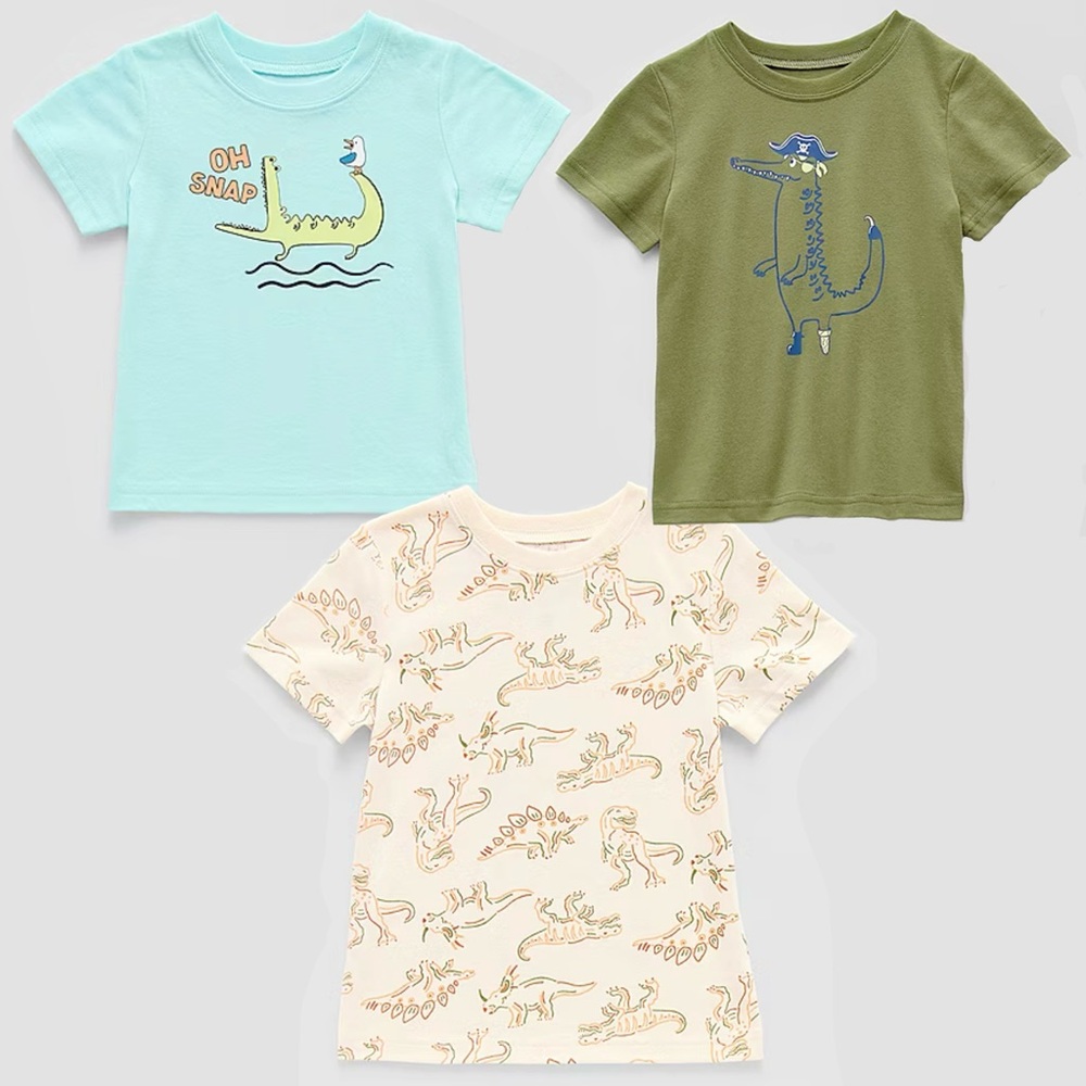 NWT 1 set of 3 dino T-shirts blue beige green 12mos